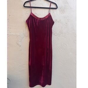 California Dynasty VTG Y2k Burgundy Velvet Slip Dress Midi Formal Whimigoth